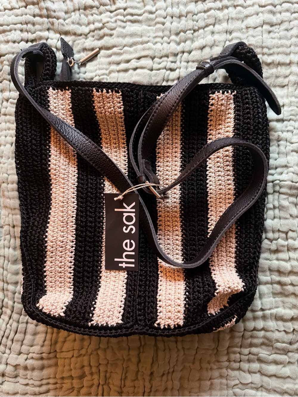 The Sak Black & Cream Striped Crochet Los Feliz Crossbody